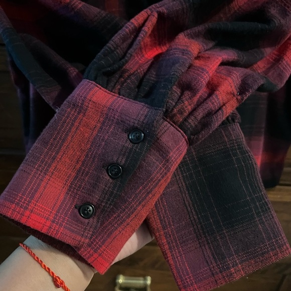 NWT Banana Republic Plaid Flannel Button Down Shirt Bishop Sleeves‎ Sz M - Picture 7 of 14